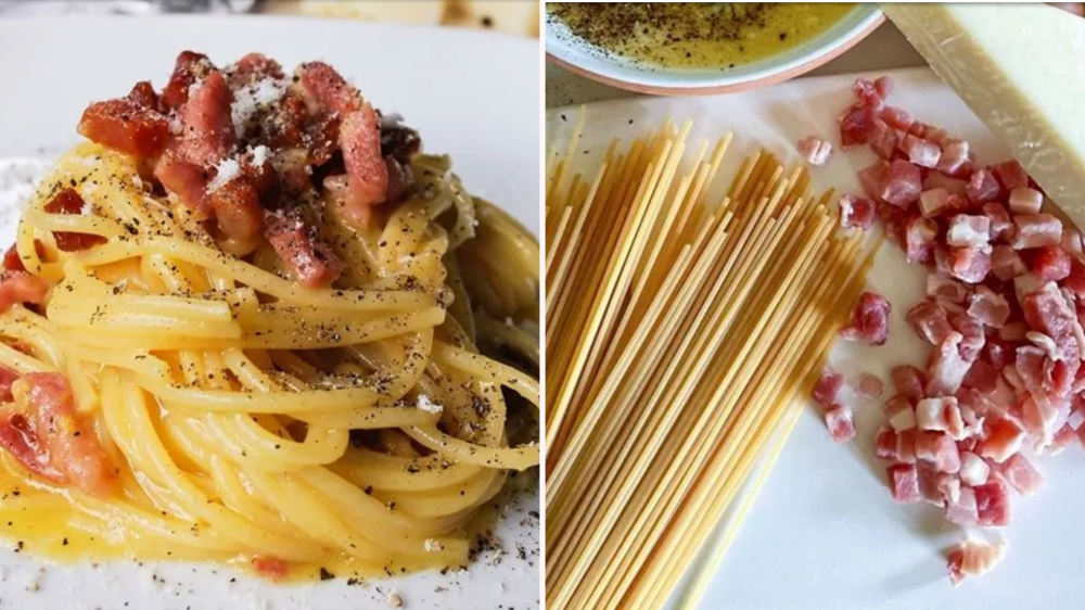 Spaghetti carbonara with pancetta and black pepper