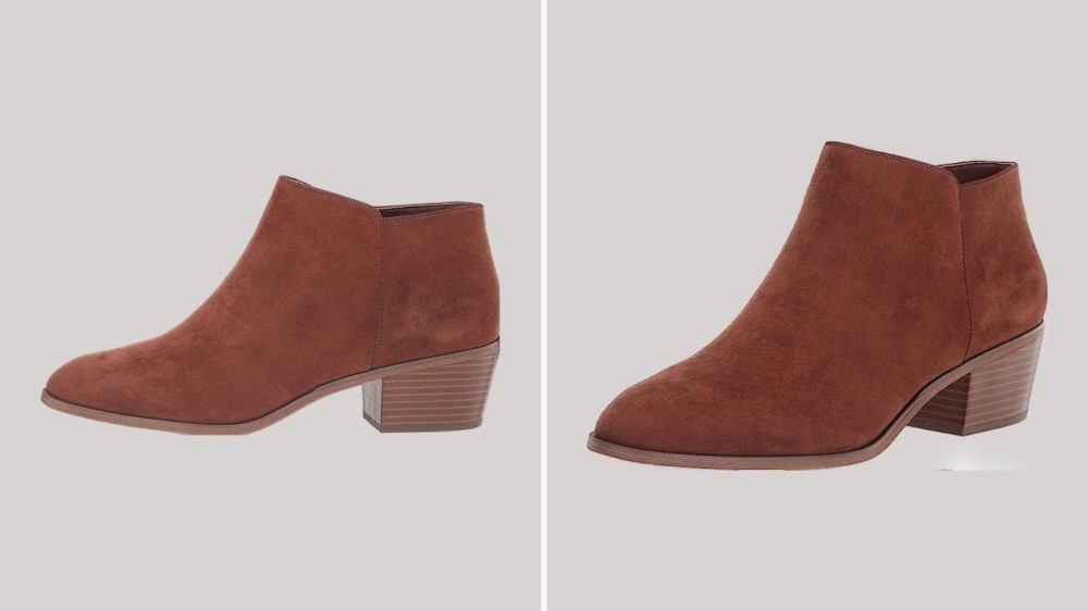 Brown suede ankle boots viewed from the side.