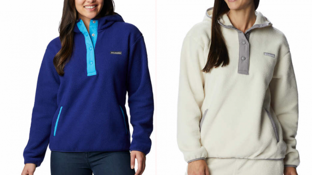 Columbia Ladies' Snap Fleece Hoodie in Blue and Ivory